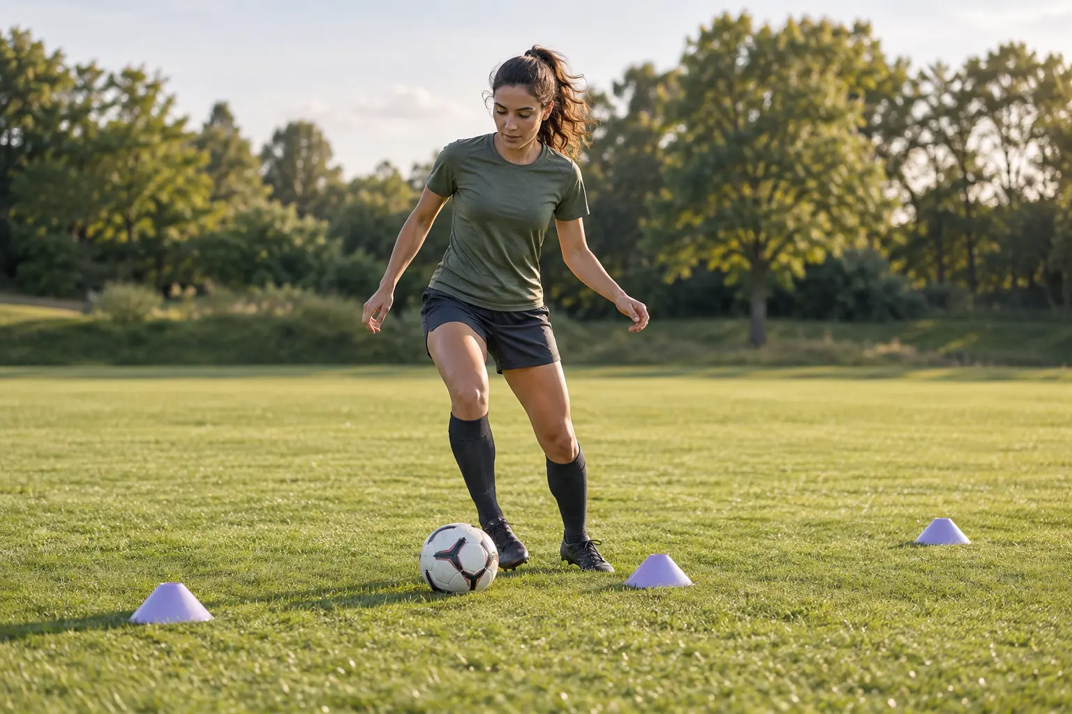 Physical preparation for football on a sports field. AI-generated image.