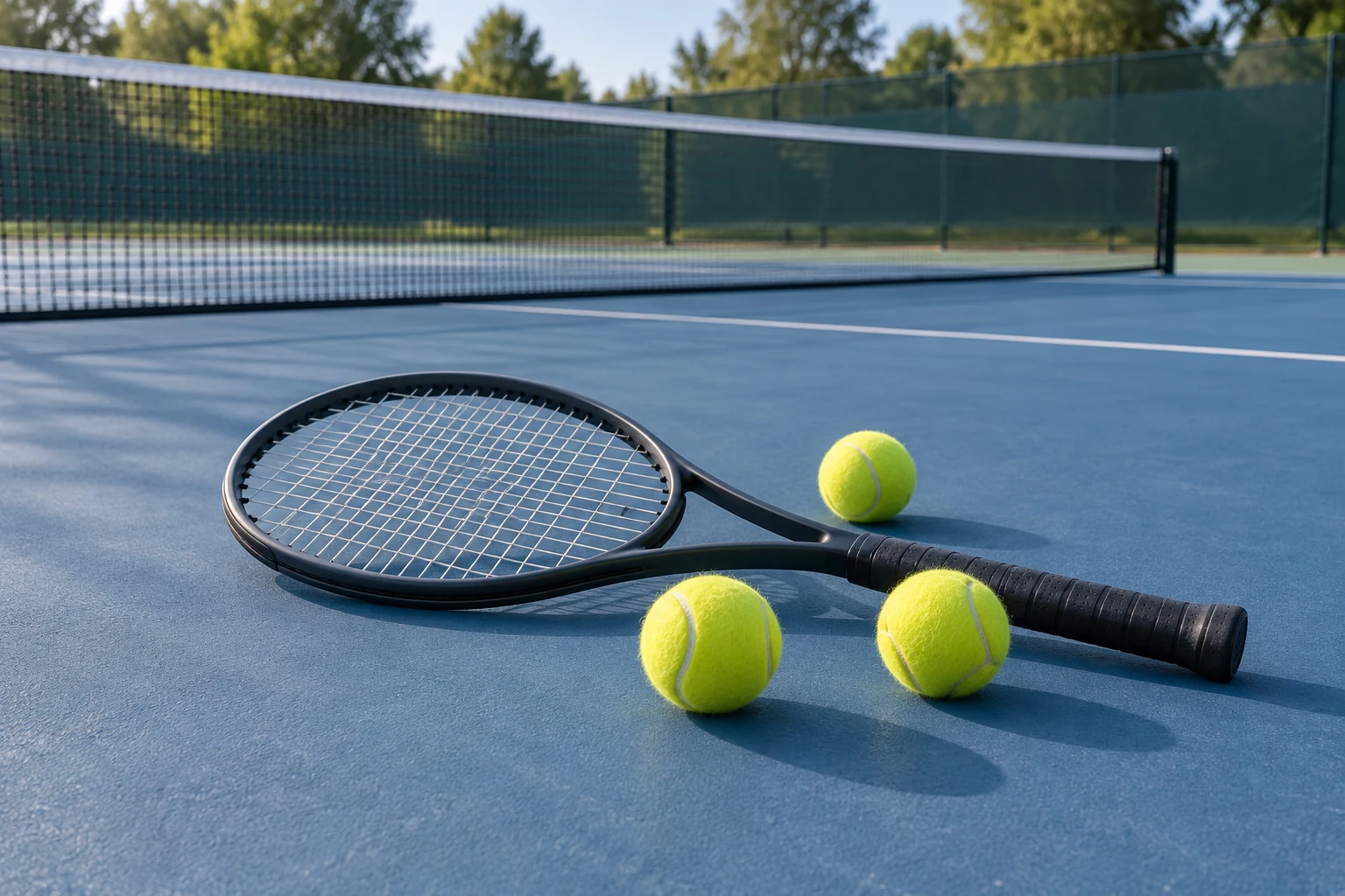 Imagen ilustrativa de una pista de tenis; no es una demostración técnica de los ejercicios.